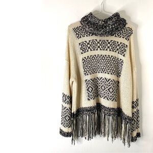 Miss Me Vintage Knit Boho Aztec Stripe Sweater Festival Western Cozy Cream Grey